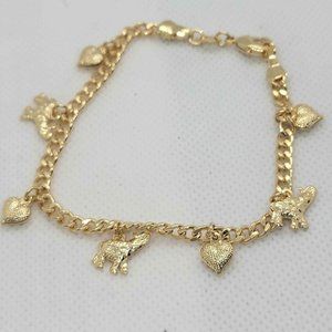 Brazilian 18k Gold Filled Hearts & Elephants Bracelet